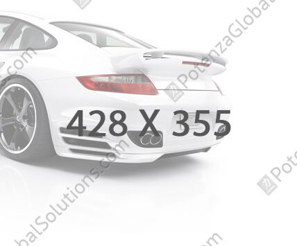 Rear view of a white porsche car with visible logo and model number on a plain light background.