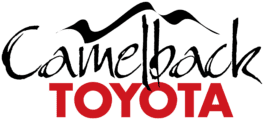 Logo of camelback toyota featuring stylized red text "camelback" above the word "toyota" in black, set against a white background.