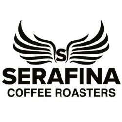 A black and white logo of serafina coffee roasters.