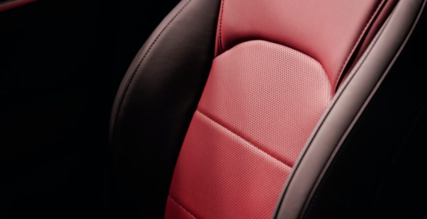 A close up of the seat in a car