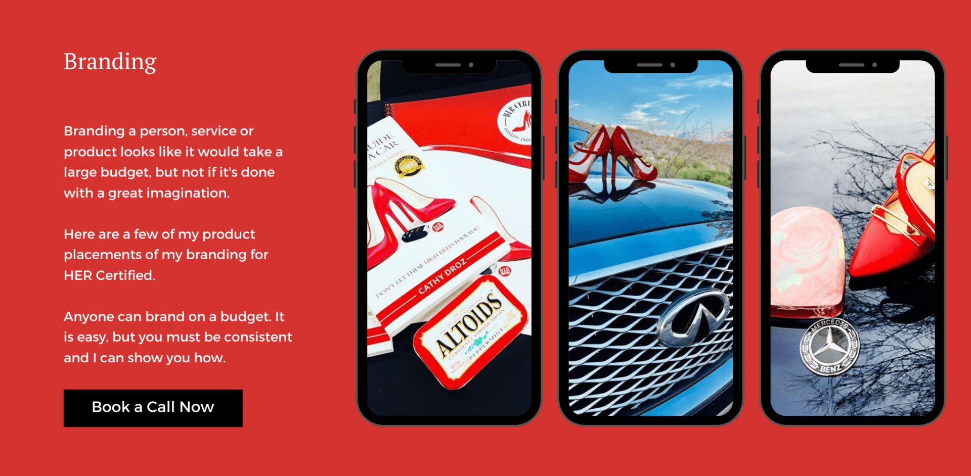 Two phones are shown side by side with a picture of an automobile.