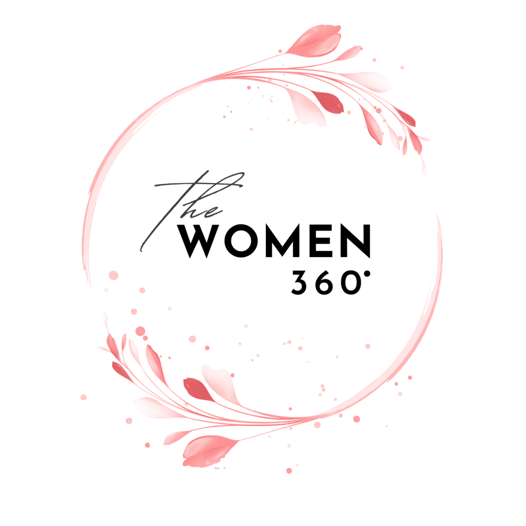 The women 3 6 0 ° logo with a pink floral design around it.